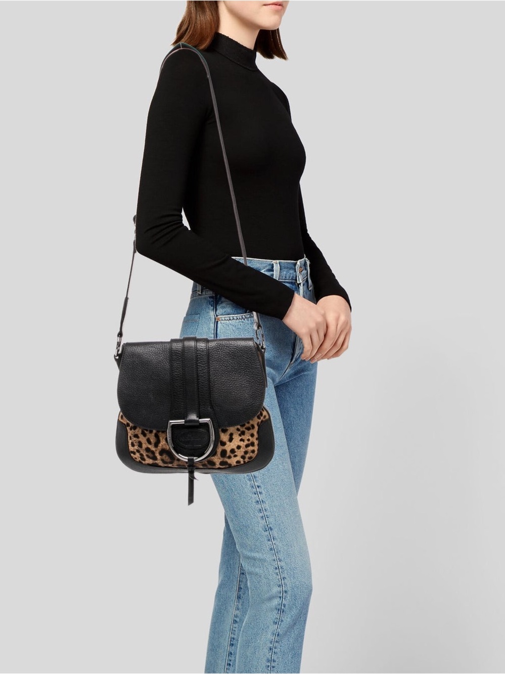 Dolce & Gabbana Black and Leopard-Print Leather Crossbody Bag